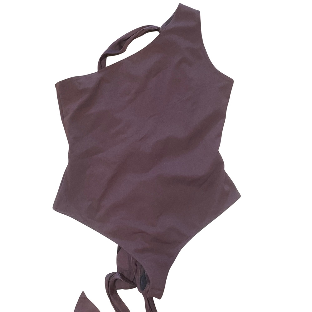 Free People Chocolate Fondant One Shoulder Tie Back One Shoulder Bodysuit Lg NWT
